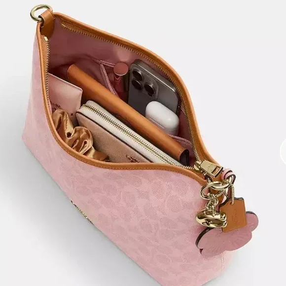 NWT Coach Powder Pink Laurel Signature Shoulder Bag with Flower Charm - Picture 4 of 4